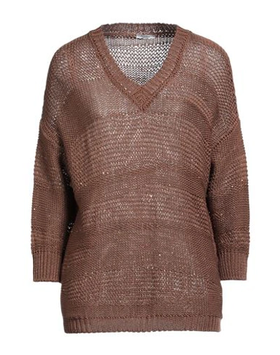 Shop Peserico Woman Sweater Brown Size 16 Cotton, Polyester