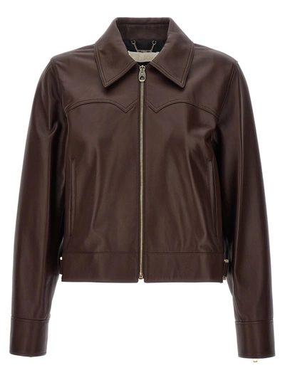 Shop Chloé Leather Jacket Casual Jackets, Parka Brown