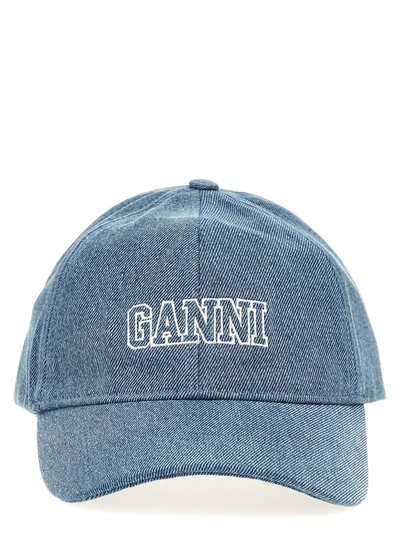 Shop Ganni Logo Embroidery Cap Hats Light Blue