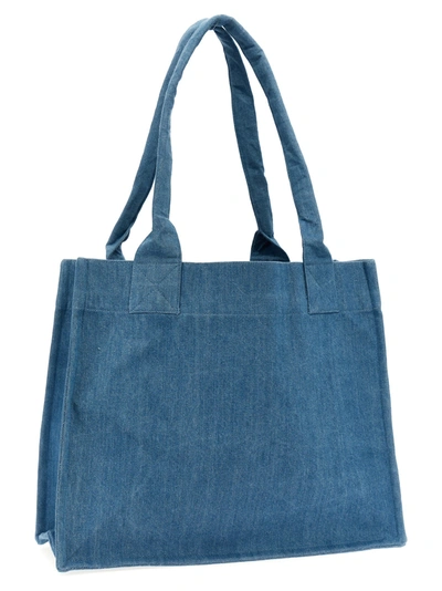 Shop Ganni Logo Embroidery Denim Shopping Bag Tote Bag Light Blue