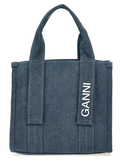 Shop Ganni Tech Denim Tote Bag Light Blue