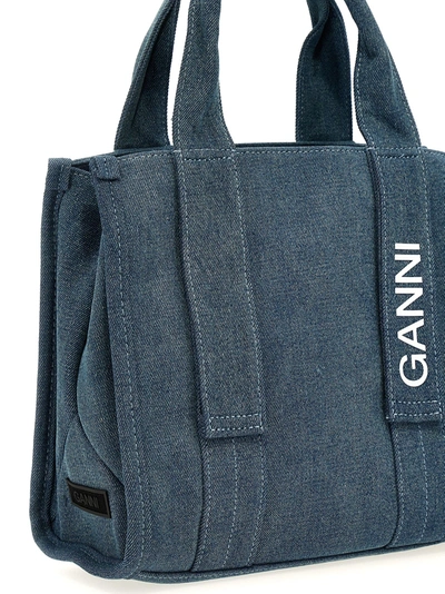 Shop Ganni Tech Denim Tote Bag Light Blue