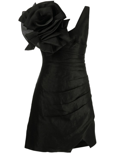 Shop Aje Black Energy Floral-appliqué Mini Dress