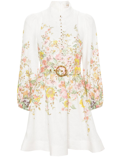 Shop Zimmermann Neutral Matchmaker Floral-print Mini Dress - Women's - Linen/flax In White