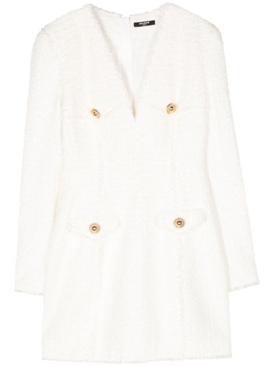 Shop Balmain White Tweed Blazer Mini Dress