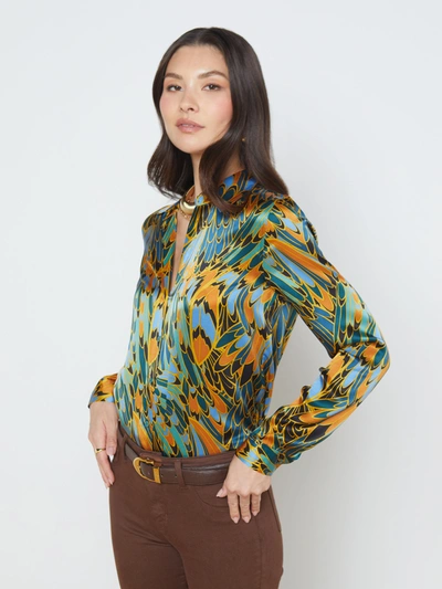 Shop L Agence Tyler Silk Blouse In Blue Multi Parrot Feather