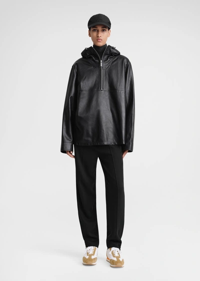 Shop Totême Half-zip Leather Anorak Black