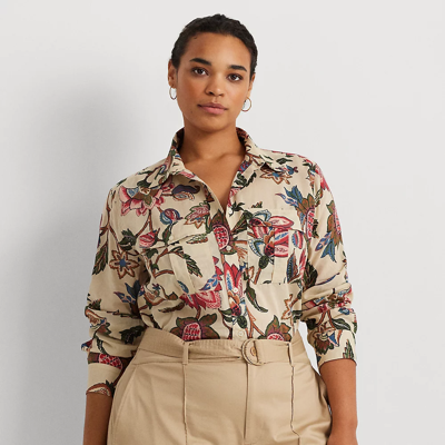 Shop Lauren Woman Floral Cotton Voile Shirt In Cream Multi