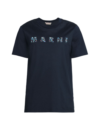 Shop Marni Men's Logo Crewneck T-shirt In Blue Black