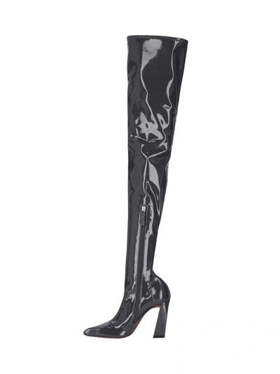 Amina Muaddi Marine Stretch 95 Latex Over-the-knee Boots In Grey