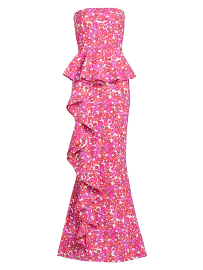 Shop Chiara Boni La Petite Robe Women's Hafsah Floral Ruffle Column Gown In Bubbles Carousel Pink