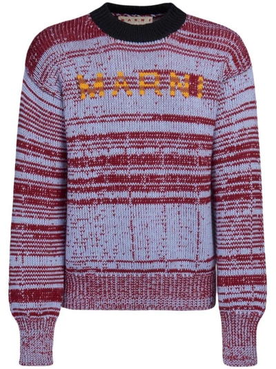 Shop Marni Intarsia-knit-logo Sweater In Bordeaux