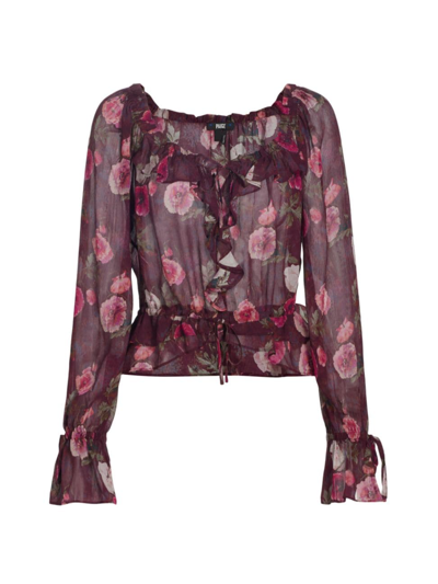 Shop Paige Women's Lanea Floral Silk Blouse In Black Cherry Multi