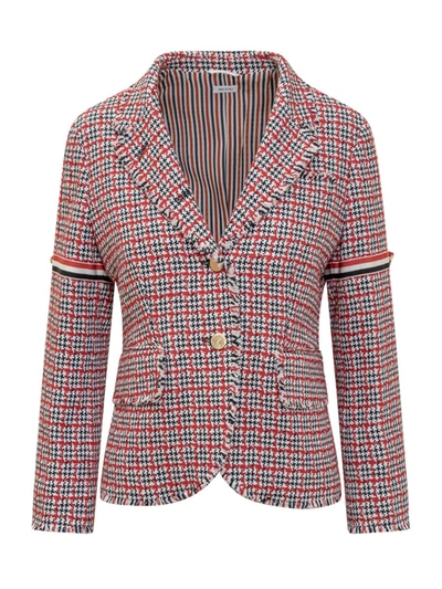 Thom Browne Check-pattern Tweed Jacket In Red