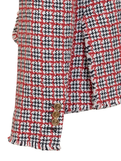 Thom Browne Check-pattern Tweed Jacket In Red