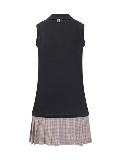 Shop Thom Browne Pleated Polo Dress. In Blue