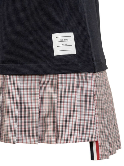 Shop Thom Browne Pleated Polo Dress. In Blue