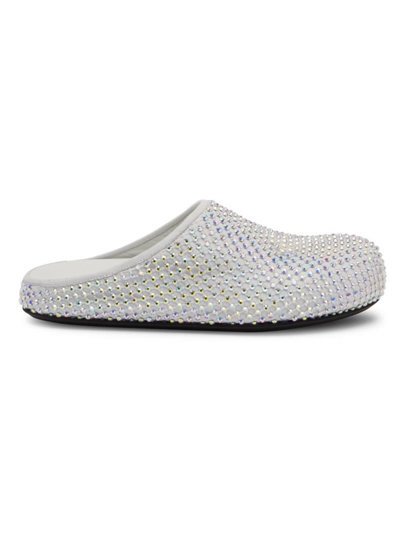 Shop Marni Women's Fussbett Sabot Crystal-embellished Leather Mules In Lily White