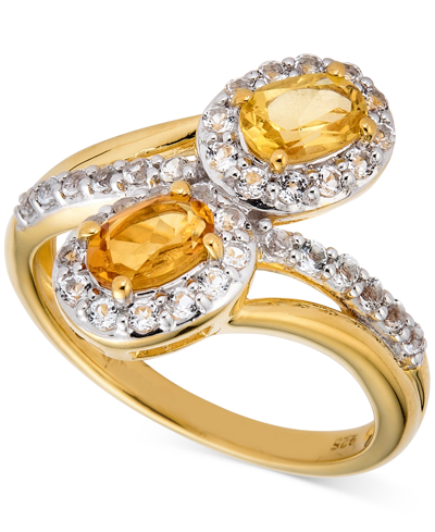 Shop Macy's Amethyst (3/4 Ct. T.w.) & White Topaz (5/8 Ct. T.w.) Bypass Ring In 14k Gold-plated Sterling Silver  In Citrine,white Topaz