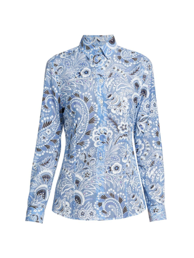 Shop Etro Women's Silk-blend Bandana Shirt In Print Floral Light Blue