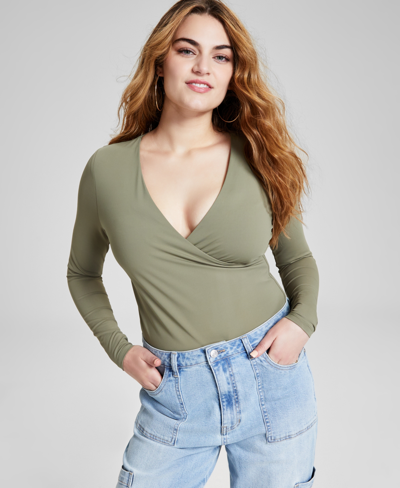 Shop And Now This Women's Surplice Double-layered Long-sleeve Bodysuit, Created For Macy's In Crushed Oregano