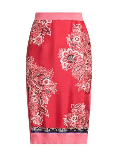 Shop Etro Women's Silk-front Bandana Knit Midi-skirt In Print Floral Red