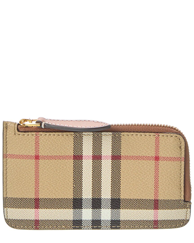 Shop Burberry Check E-canvas & Leather Card Case In Beige