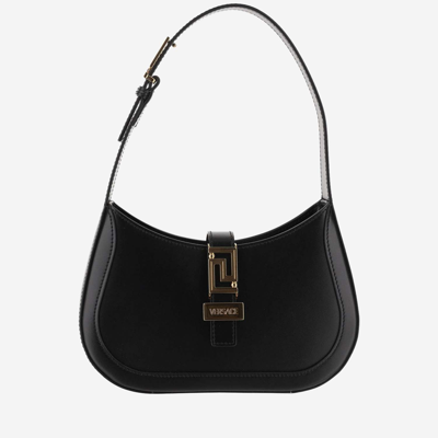 Shop Versace Goddess Greek Shoulder Bag Small In Black- Gold