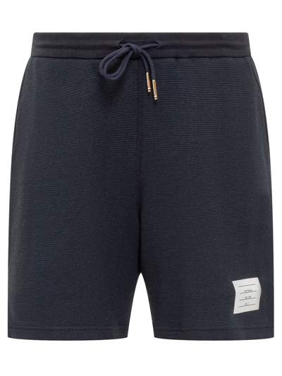 Shop Thom Browne Rwb Logo Shorts In Navy