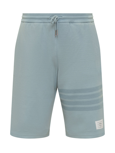 Shop Thom Browne 4-bar Striped Shorts In Light Blue