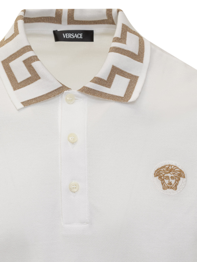 Shop Versace Medusa With Greca Jacquard Polo Shirt In Bianco Ottico