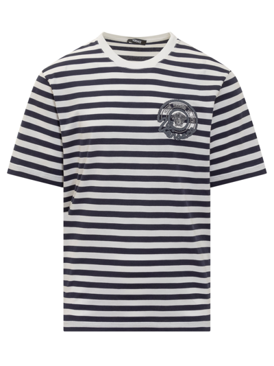 Shop Versace Nautical Stripe T-shirt In White-navy Blue