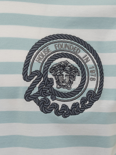 Shop Versace Nautical Stripe T-shirt In Bianco-pale Blue