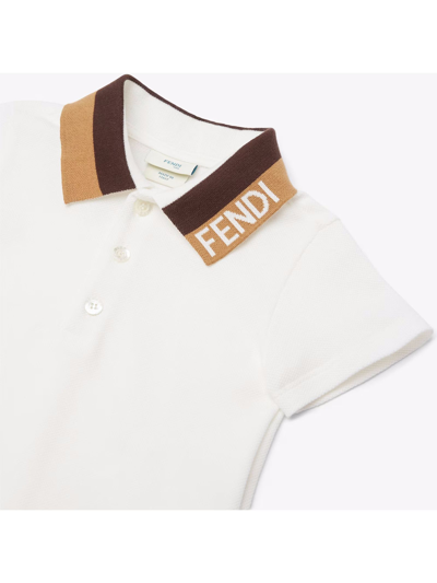 Shop Fendi White Cotton Piqué Baby Polo Shirt In Bianco