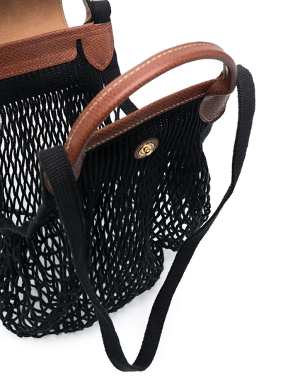 Shop Longchamp Le Pliage Filet Black Handbag With Engraved Logo In Mesh Woman