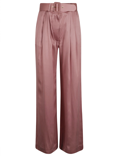 Shop Zimmermann Belted Waist Wide Leg Trousers In Pink