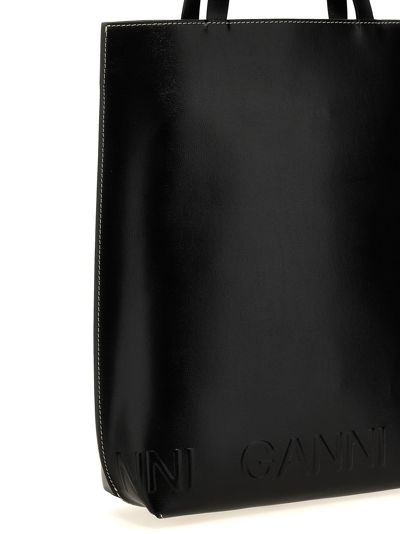 Shop Ganni Banner Medium Shopping Bag In Black