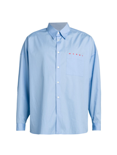 Shop Marni Men's Logo Poplin Button-up Shirt In Iris Blue