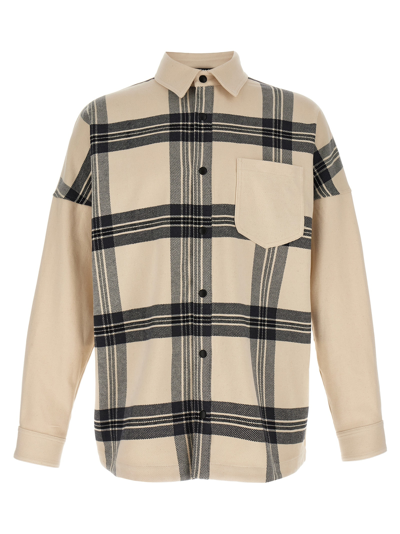 Shop Palm Angels Back Logo Check Overshirt In White/black