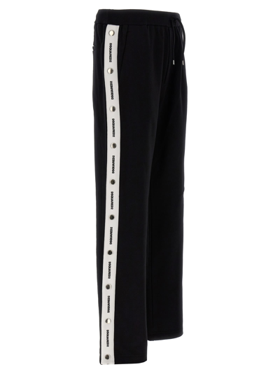 Dsquared2 Logo Tape Wide-leg Track Pants In White/black