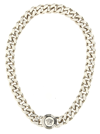 Shop Versace Medusa Necklace In Silver