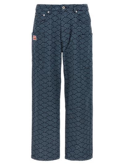 Shop Kenzo Seigaiha Jeans In Blue