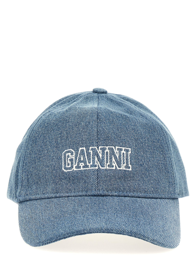 Shop Ganni Logo Embroidery Cap In Light Blue
