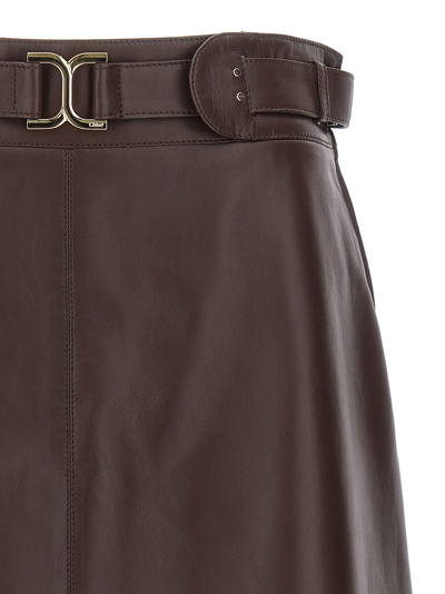 Shop Chloé Leather Mini Skirt In Brown