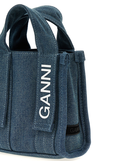 Shop Ganni Mini Tech Shopping Bag In Light Blue