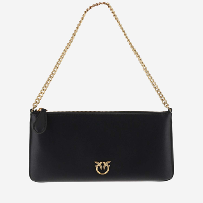 Shop Pinko Leather Clutch Bag With Logo In Black