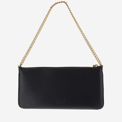 Shop Pinko Leather Clutch Bag With Logo In Black