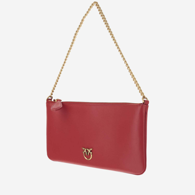 Shop Pinko Leather Clutch Bag With Logo In Red