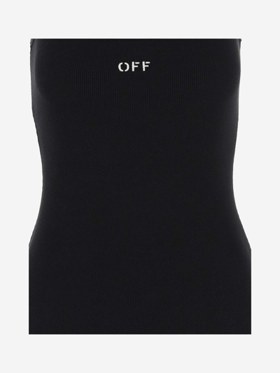 Shop Off-white Stretch Cotton Dress In Black