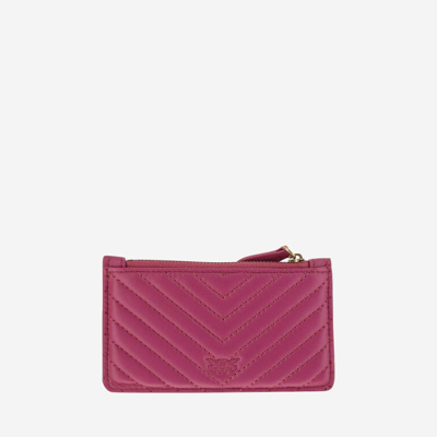 Shop Pinko Love Birds Leather Card Holder In Pink